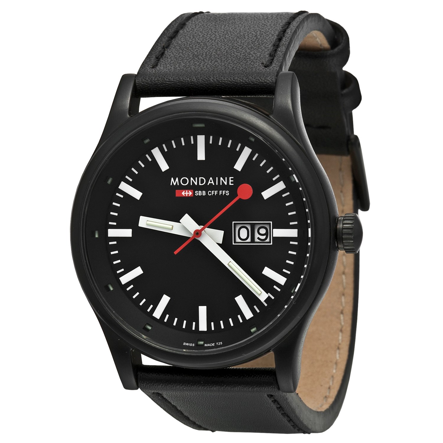 Mondaine Night Vision Big Date Watch - Leather Strap 3988M - Save 41%