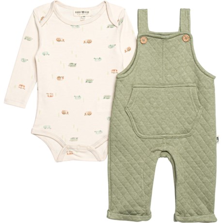 Rabbit + Bear Organics Infant Boys Baby Bodysuit and Overalls Set - Organic Cotton, Long Sleeve
