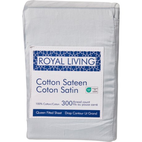 Royal Living Queen 300 TC Fitted Sheet - Illusion Blue