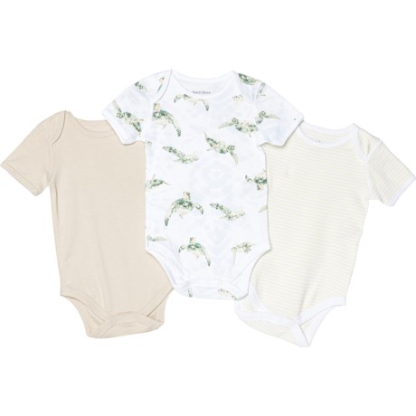 BURT'S BEES BABY Infant Boys Turtles Organic Cotton Baby Bodysuits -3-Pack, Short Sleeve