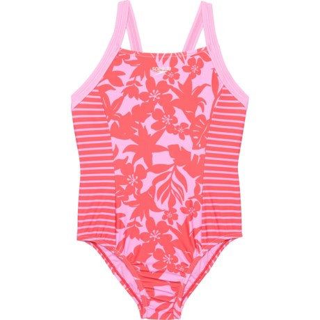 Speedo Big Girls Print Block One-Piece Swimsuit - UPF 50+