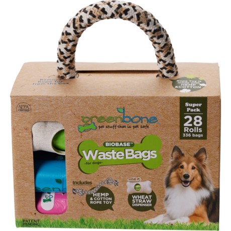 GREENBONE Dog Waste Bag with Dispenser and Rope Toy - 336 Count