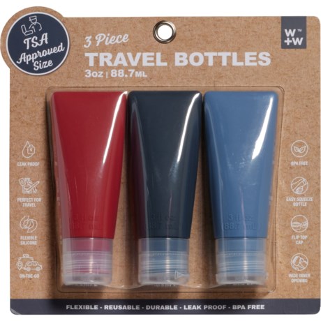 W+W Square-Top Travel Bottles - 3-Pack, 3 oz.