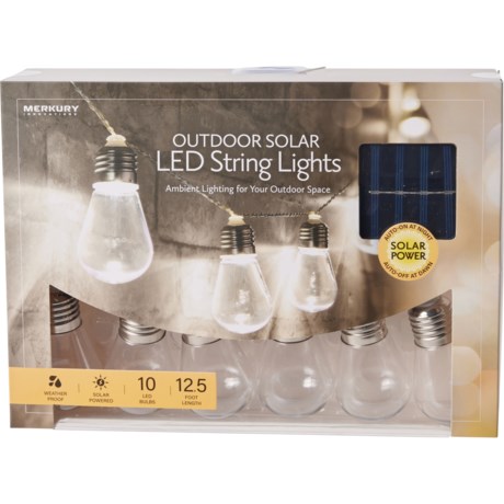 Merkury Edison Solar LED String Lights - 12.5’, 10 Bulbs