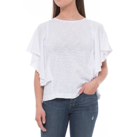 Cupio Blush Cotton Slub Flutter Sleeve Shirt - Short Sleeve (For Women)