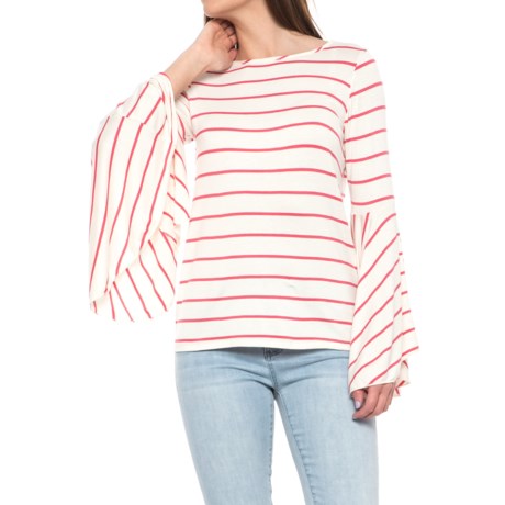 Alison Andrews Striped Ruffled Sleeve Shirt - Scoop Neck, Long Sleeve (For Women)