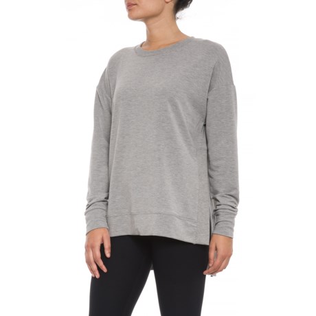 Pure & Simple French Terry Pullover Shirt with Side Slits - Crew Neck, Long Sleeve (For Women)