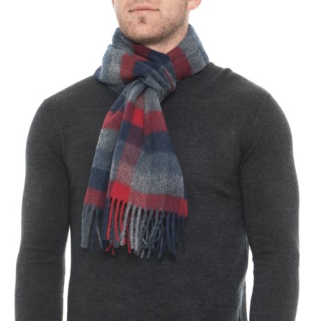Abraham Moon & Sons Charcoal, Red and Blue Plaid Scarf - Merino Wool (For Men)
