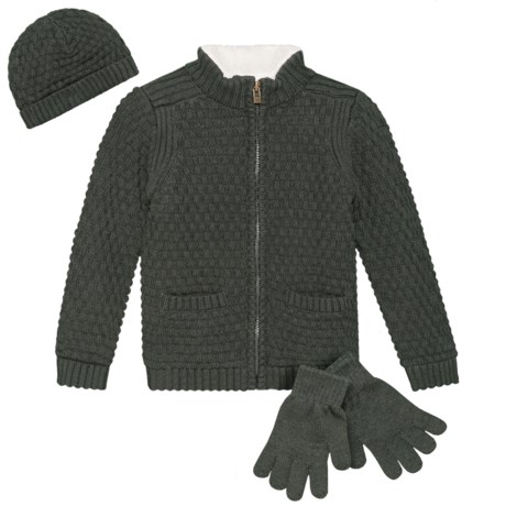 E of M Cardigan Sweater, Hat and Gloves Set - 3-Piece, Full Zip (For Toddler Boys)