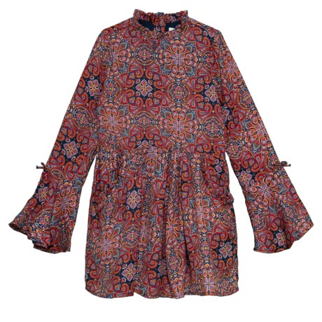 Artisan NY Bell Sleeve Printed Double Crepe Dress - Long Sleeve (For Big Girls)