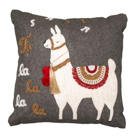 Happy Holidays Artisan Deluxe Felt Llama Throw Pillow -18x18”