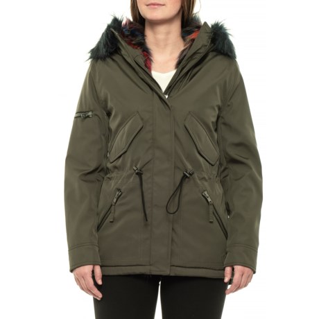 S13/NYC 30-1/2” Bonded Nylon Drawstring Parka with Faux-Fur Lining (For Women)
