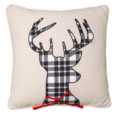 THRO Faux-Linen Plaid Deer Pillow - 20x20”