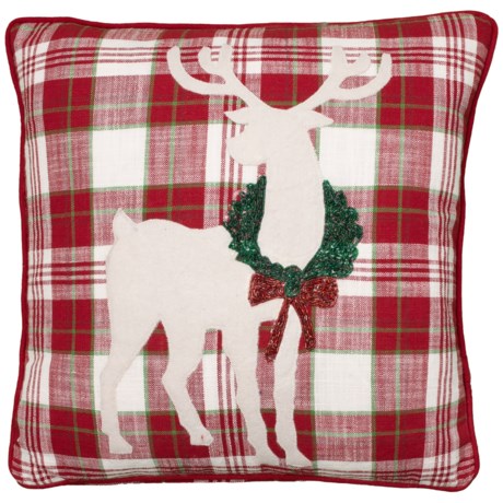 EnVogue Holiday Deer Plaid Throw Pillow - 20x20”, Feathers