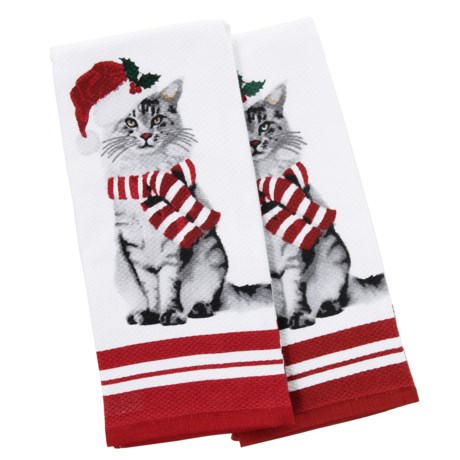 Casaba Kitty Claus Kitchen Towels - Set of 2, 18x28”