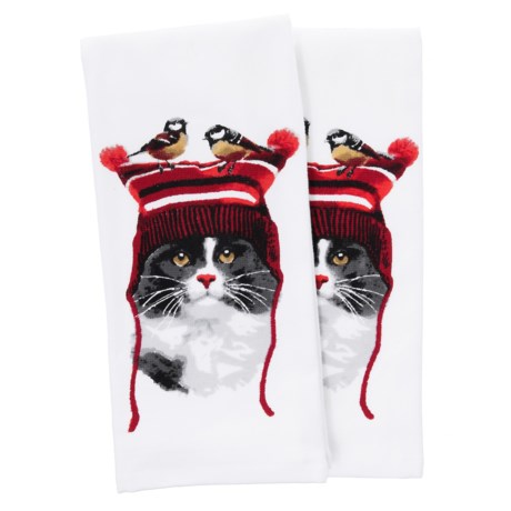 Casaba Festive Feline Kitchen Towels - Set of 2, 18x28”