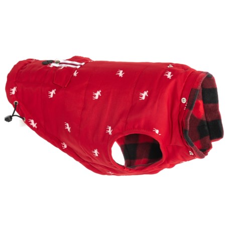 Luv Gear Lester Moose Print Red Puffy Dog Jacket with Hood - Small