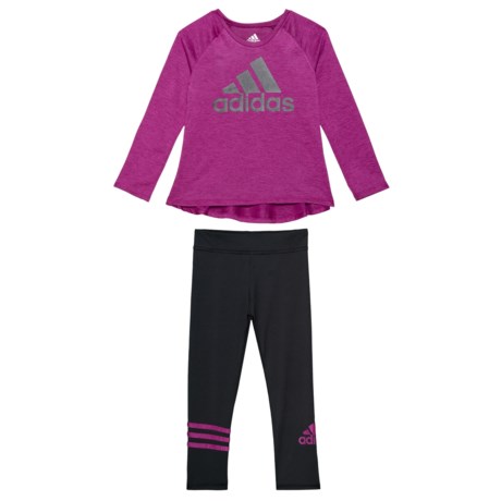 adidas 3-Stripe Tight Sport Shirt and Leggings Set - Long Sleeve (For Toddler Girls)