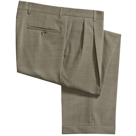 Barry Bricken Tic Weave Stretch Wool Dress Pants - Pleated, Cuffed (For Men)