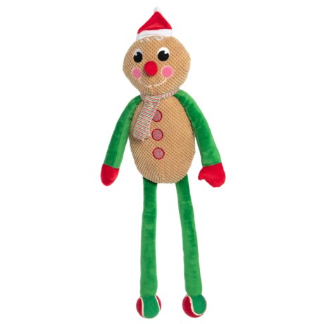 Holiday Dog Toy Jumbo Plush Gingerbread Man Dog Toy with Attached Tennis Balls - Squeaker