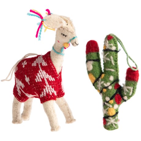 Jingles & Joy Felt Green Cactus and Llama Ornaments - 5”