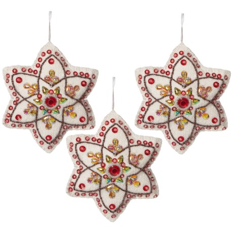 Jingles & Joy Boxed Embroidered Star Ornaments - 4”, Set of 3