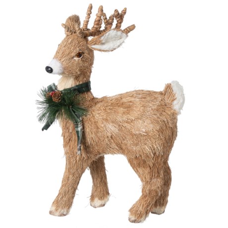 Ridgefield Home Decorative Straw Deer with Plaid Bow