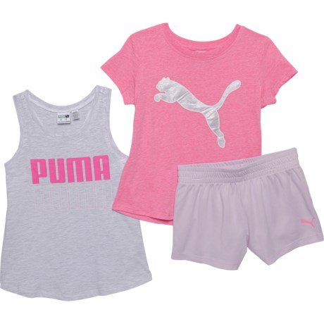 Puma Little Girls T-Shirt, Tank Top and Mesh Shorts Set - Short Sleeve