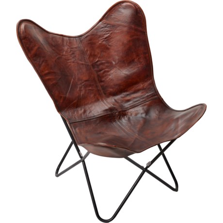 LR Home Genuine Leather Butterfly Chair - 30x30x35”