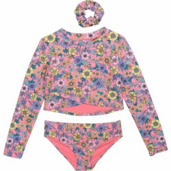 Banana Boat Big Girls Rash Guard and Bikini Bottoms with Hair Tie Set - UPF 50+, Long Sleeve