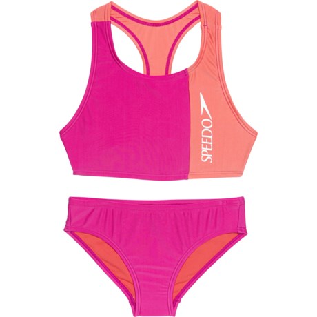 Speedo Big Girls Solid Blocked Bikini Set - SPF 50+