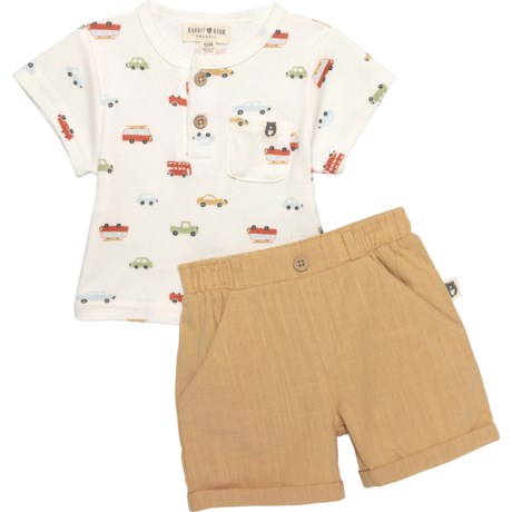 Rabbit + Bear Organic Infant Boys Cars T-Shirt and Shorts Set - Organic Cotton, Short Sleeve