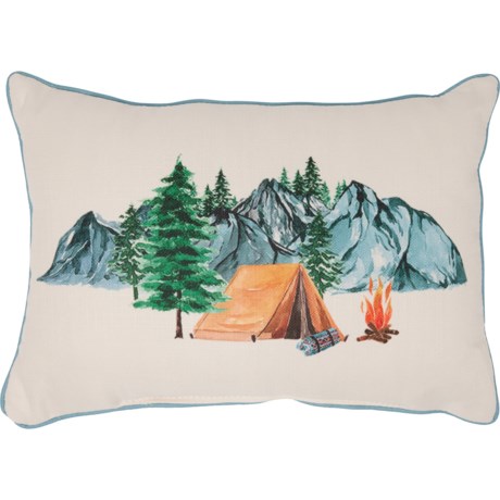 Little Birdie Tent Camping Scene Throw Pillow - 14x20”