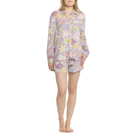 TRUE DESTINATIONS Printed Challis Shirt and Shorts Set - Long Sleeve