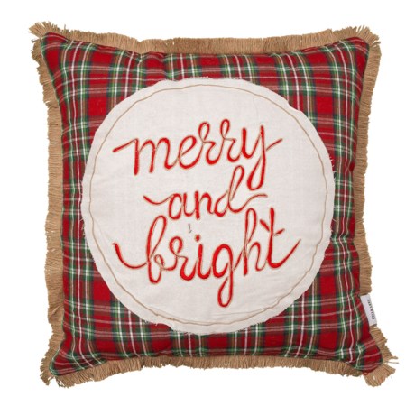 Bella Lux Merry and Bright Jute Trim Plaid Throw Pillow - 20x20”