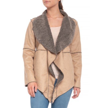 dylan Chamois Embossed Faux-Suede Pile Coat - Open Front (For Women)