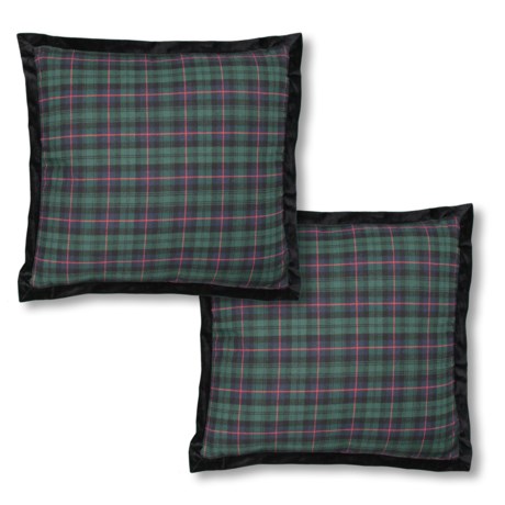 Aspen Highland Green-Red Velvet Plaid Throw Pillow - 2-Pack, 20x20”, Feathers