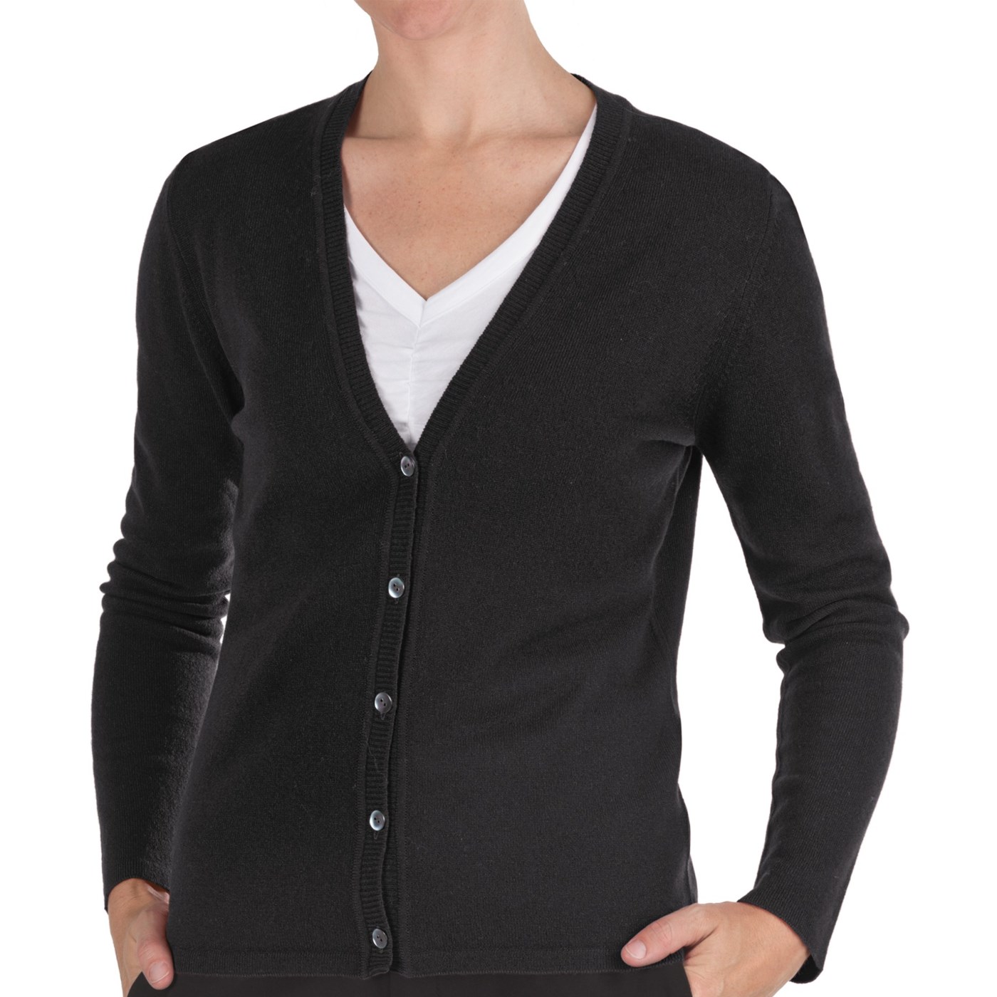 Johnstons of Elgin Cashmere Classic V Neck Cardigan Sweater (For Women)