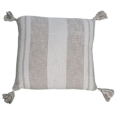 THRO Gray Farmhouse Cotton Stripe Tassel Pillow - 20x20”