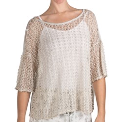 True Grit Lurex Crochet Crop Shirt - Short Sleeve (For Women)