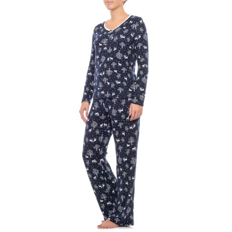 Laura Ashley Brushed Hacci Henley Pajamas - Long Sleeve (For Women)