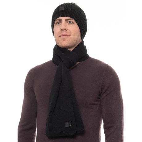 London Fog Textured Knit Beanie and Matching Scarf (For Men)