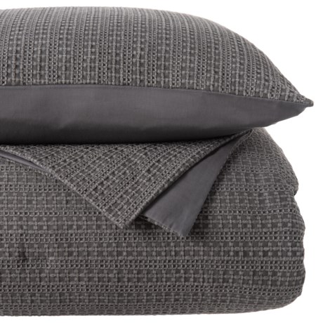 The Pure Collection by Indigo Waffle-Knit Comforter Set - Queen, Charcoal