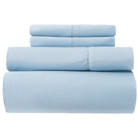 600 Hemstitch Cotton Hemstitch Light Blue Sheet Set - King, 600 TC