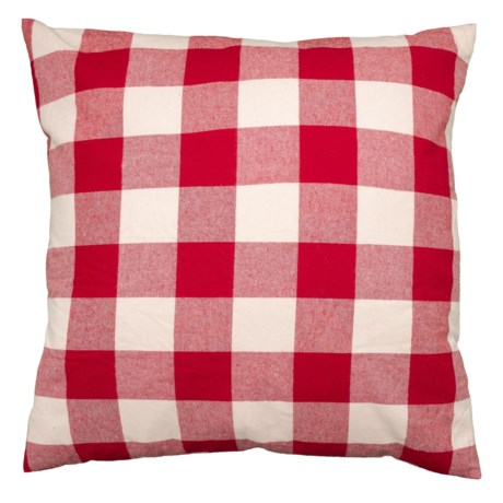 Spencer Oversized Buffalo Plaid Red and Cream Throw Pillow - 24x24”, Feathers