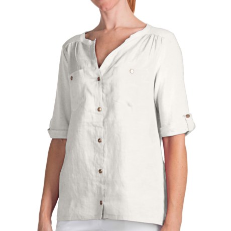 August Silk Modern Hybrid Hi-Lo Hem Shirt - Linen Blend, Short Sleeve (For Women)