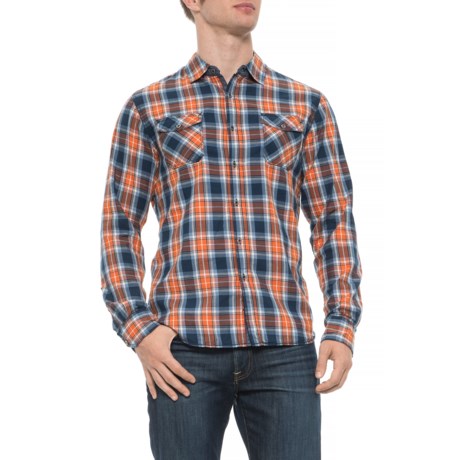 Thread & Cloth Orange Brushed Washed Twill Plaid Shirt - Long Sleeve (For Men)