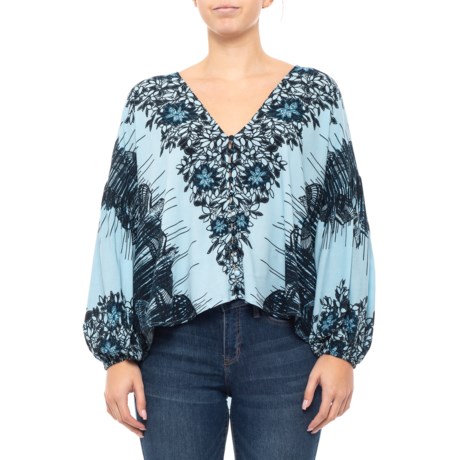 Free People Blue Birds of a Feather Floral Shirt - V-Neck, 3/4 Sleeve (For Women)