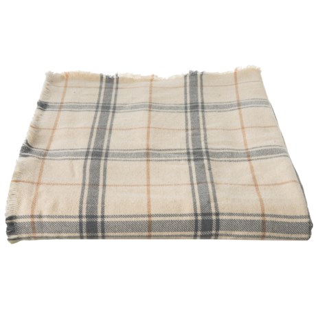 Melange Home Ivory-Natural Windowpane Yarn-Dyed Blanket - Full-Queen, Wool-Blend