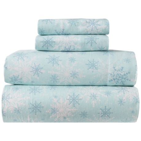Nantucket Home Cotton Flannel Sheet Set - Queen, Blue Ice Crystal